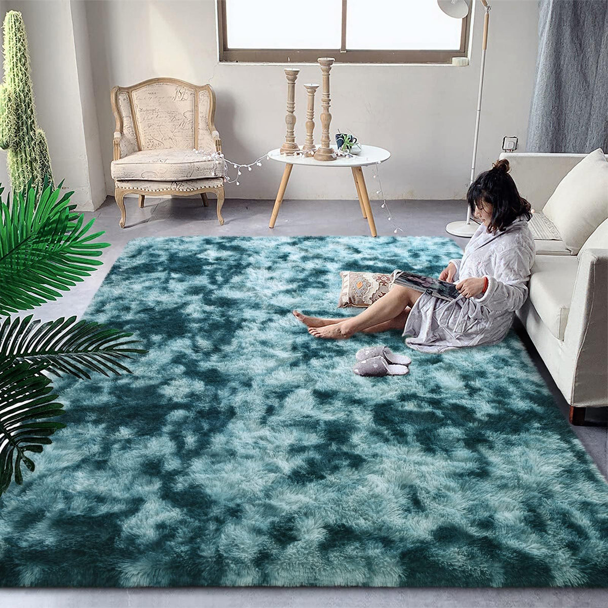 DweIke Fluffy Black White Rugs for Bedroom Living Room, 4x6 Feet Soft Plush Shaggy Cow Hide Print Girls Boys Kids Rug, Non-Slip and Machine Washable Carpet for Dorm Nursery Classroom Decor