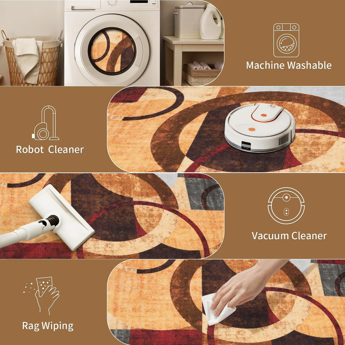 Ciicool 6x9 Area Rug Living Room Rug, Soft Geometric Washable Carpet Brown