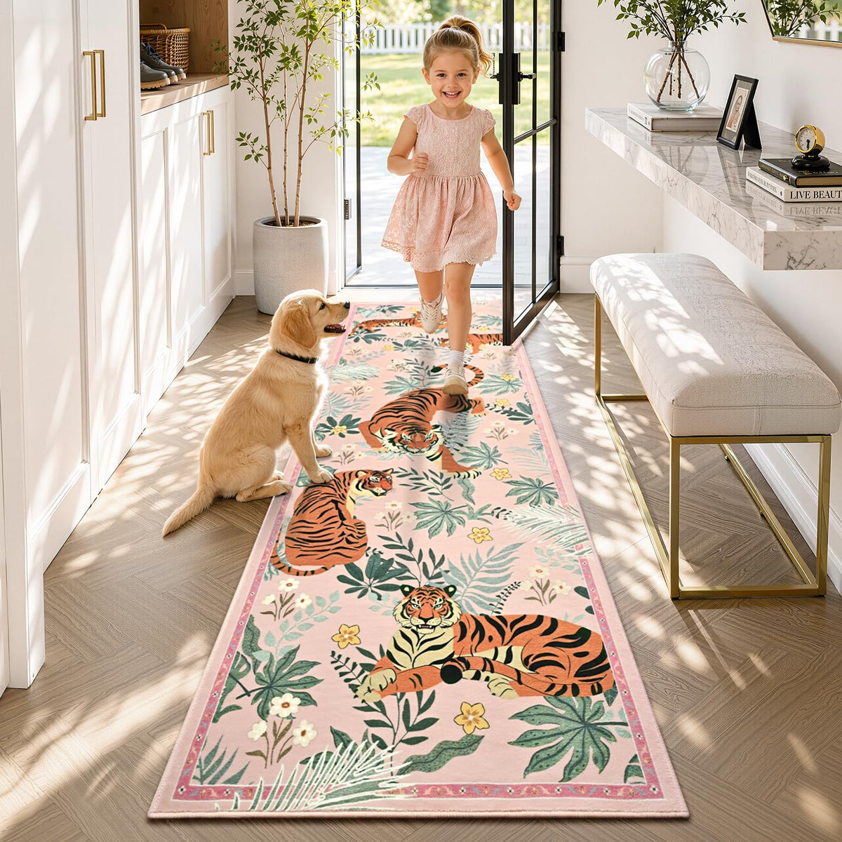 Zentavio Tiger Area Rug 6x9, Vintage Safari Animal Print Rug, Washable Non Slip Boho Camel Carpet for Living Room Bedroom