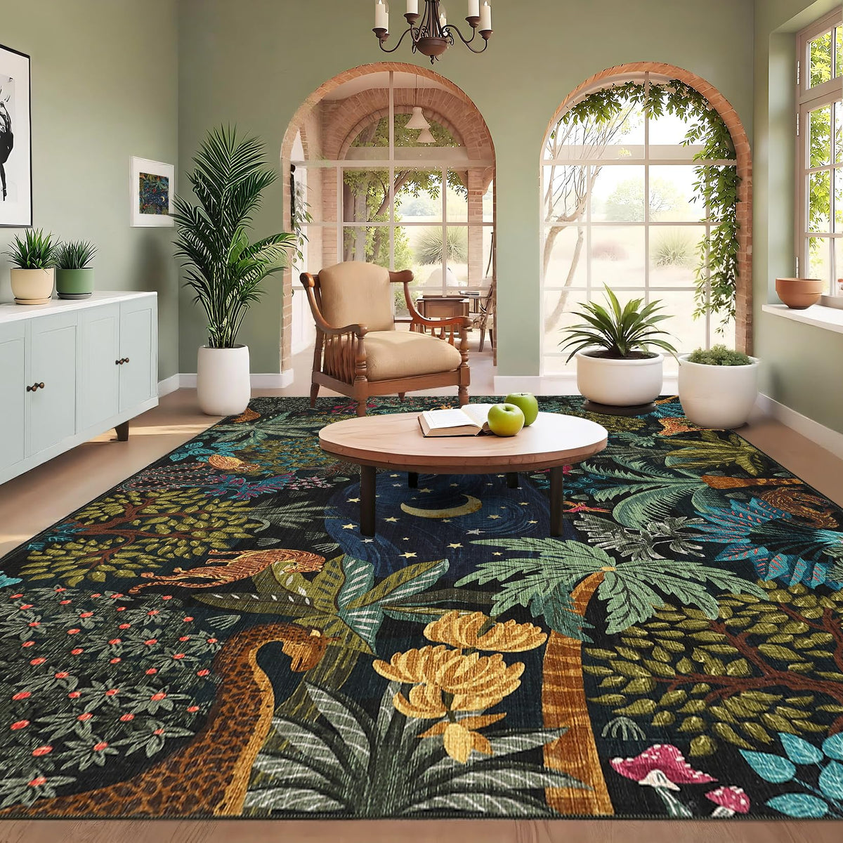 GarveeHome 5x7 Jungle Area Rug Washable Rugs for Living Room Bedroom, Soft Low Pile Non Slip Accent Floor Mat Animal Print Throw Rug Indoor Carpet Dining Room Playroom