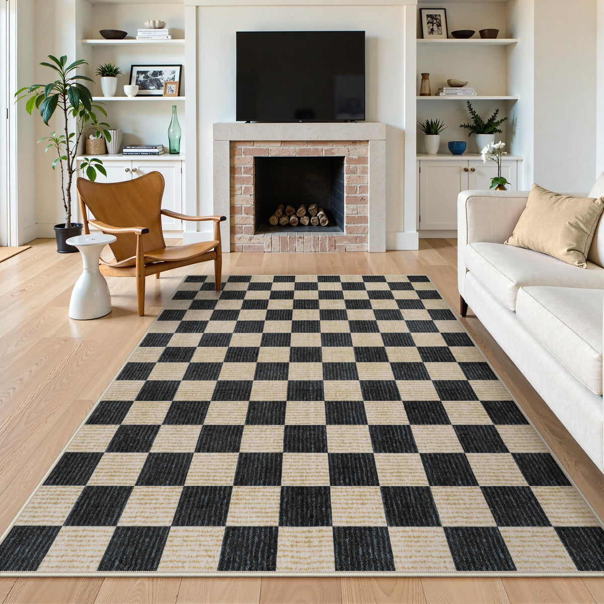 LIVEBOX 8x10 Area Rugs for Living Room, Checkered Non-Slip Washable Rugs, Farmhouse Neutral Classic Geometric Large Boys Area Rug for Bedroom, Carpet for Living Dining Room Office(Sage Green,8'x10')