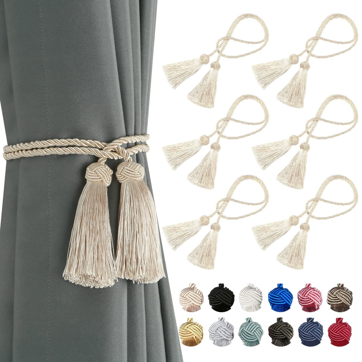 BEL AVENIR 2 Pack Handmade Rope Tassel Curtain Tiebacks