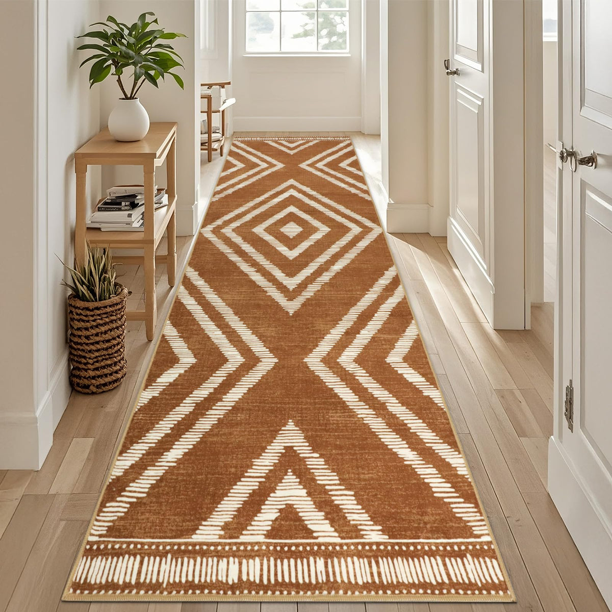 Boho Washable Rugs 5x7ft Non Slip, Low Pile Area Rug for Living Room, Brown Moroccan Bedroom Carpets, Non Shedding Soft Floor Carpet for Dining Room Bathroom Nursery Kitchen Office
