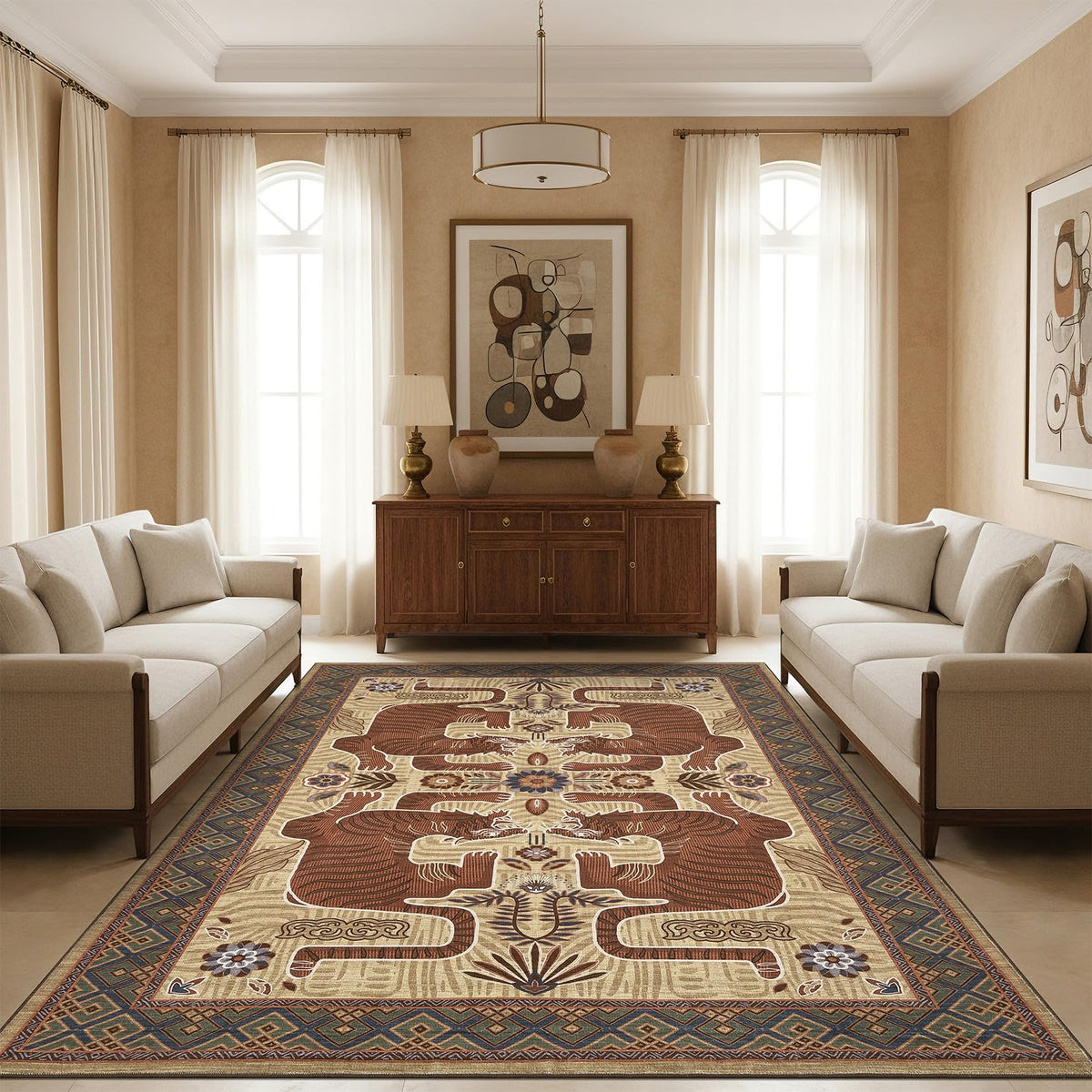 GarveeHome Tiger 8x10 Area Rugs Boho Washable Vintage Non Slip Living Room
