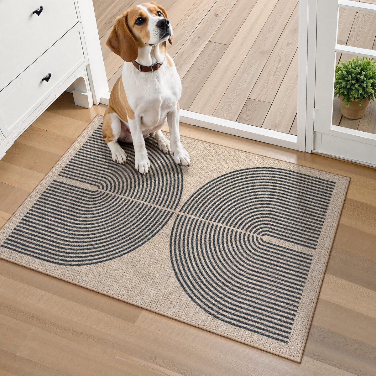 Lahome Modern Rainbow Easy Jute Carpet, Washable 5x7 Area Rugs for Living Room Patio Black Farmhouse Indoor Outdoor Rugs, Contemporary Natural Non Slip Floor Carpet for Office RV Backyard