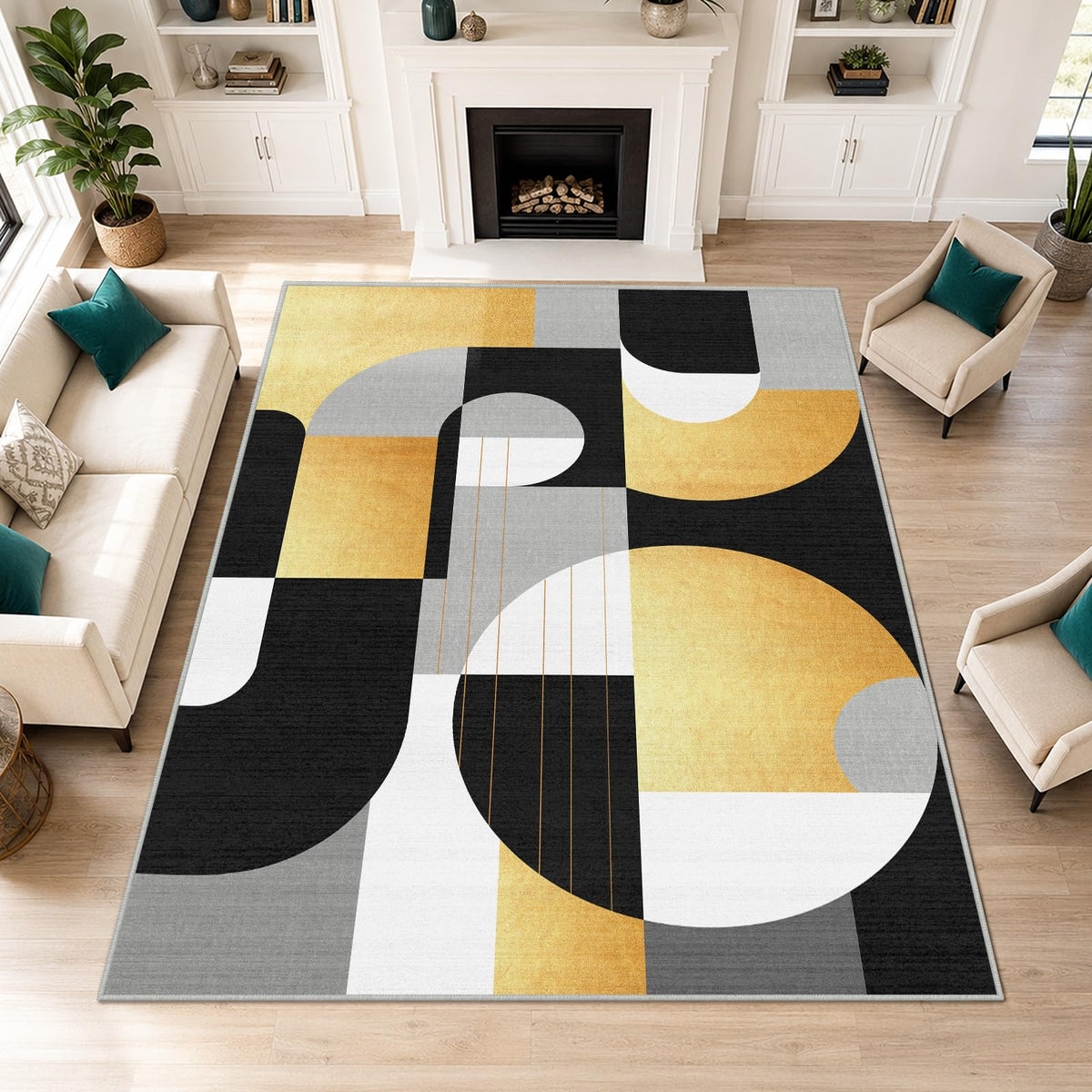 5x7 Area Rug Colorful Boho Geometric Carpet Modern Abstract Large Rug for Living Room Bedroom Machine Washable Non-Slip Rug for Dining Room Kids Playroom Office