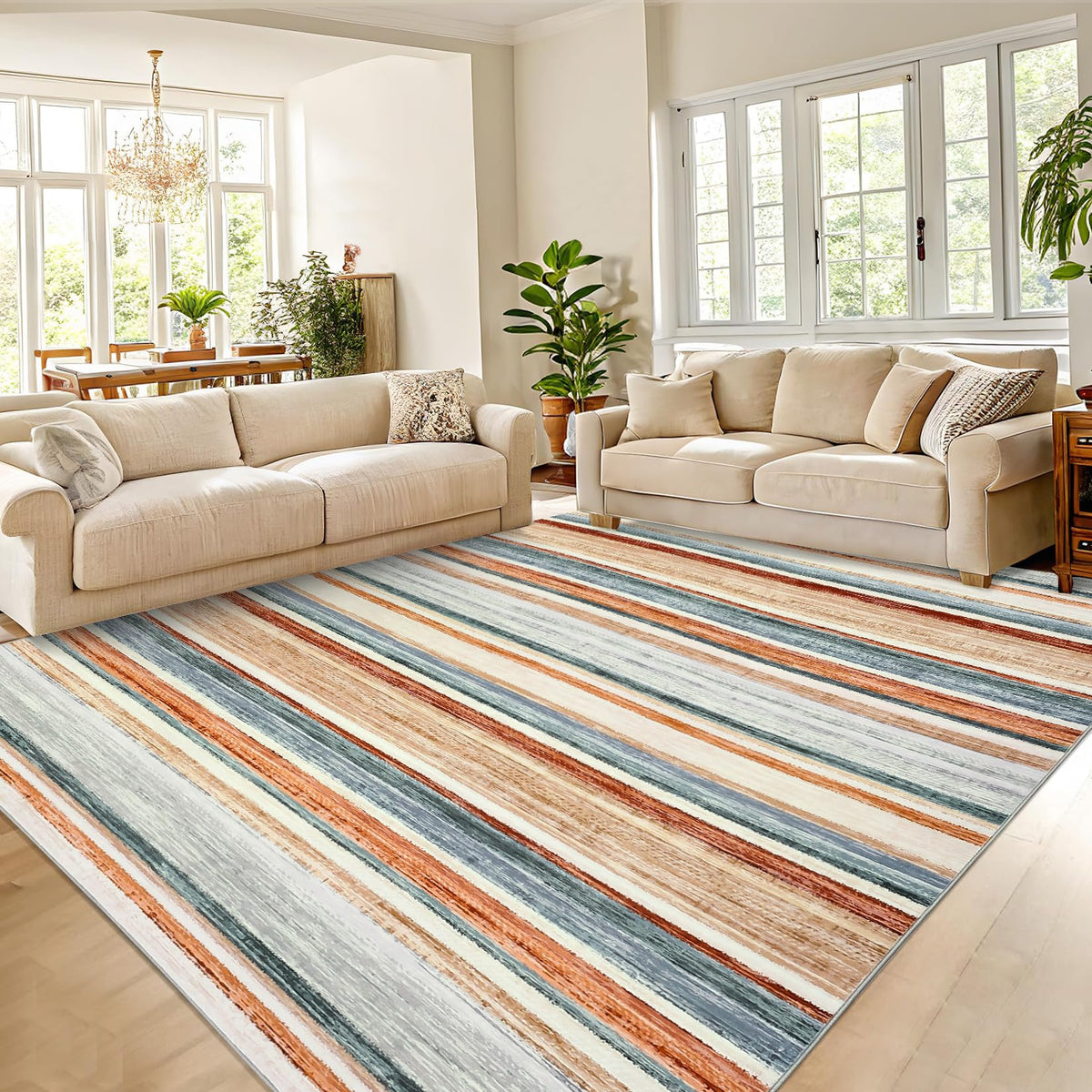 GarveeHome Large Living Room Rugs 8x10 Area Rugs Machine Washable Modern Geometric Neutral Rug Non Slip Low Pile Farmhouse Stain Resistant Carpet for Bedroom Nursery Classroom Dorm 8 ft x10 ft Multi