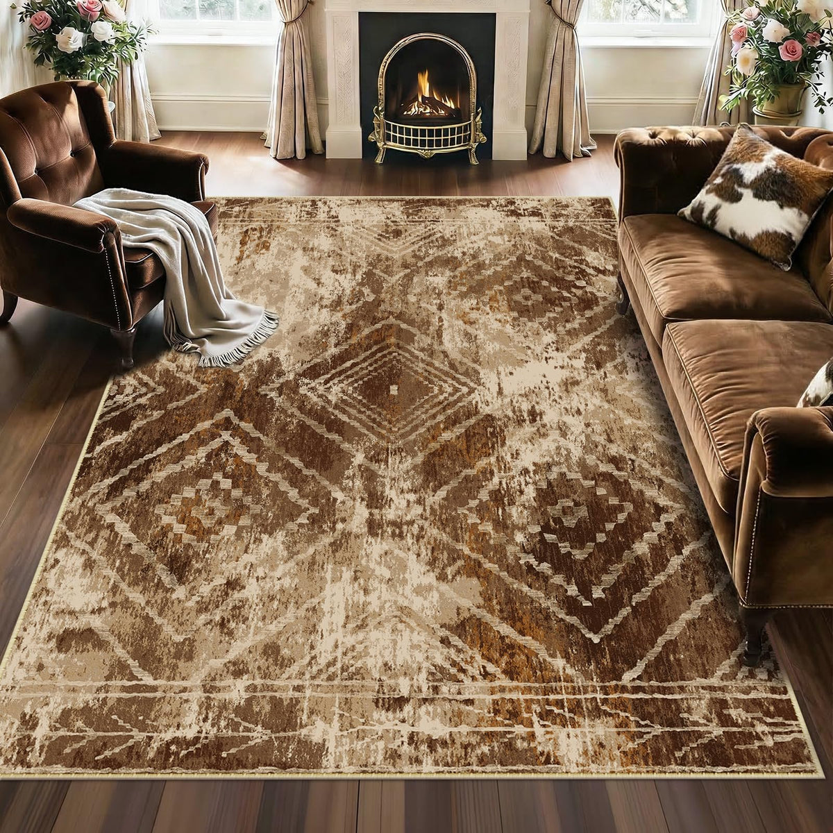 BESTSWEETIE 5'x7' Washable Area Rug for Living Room Bedroom Yellowbrown