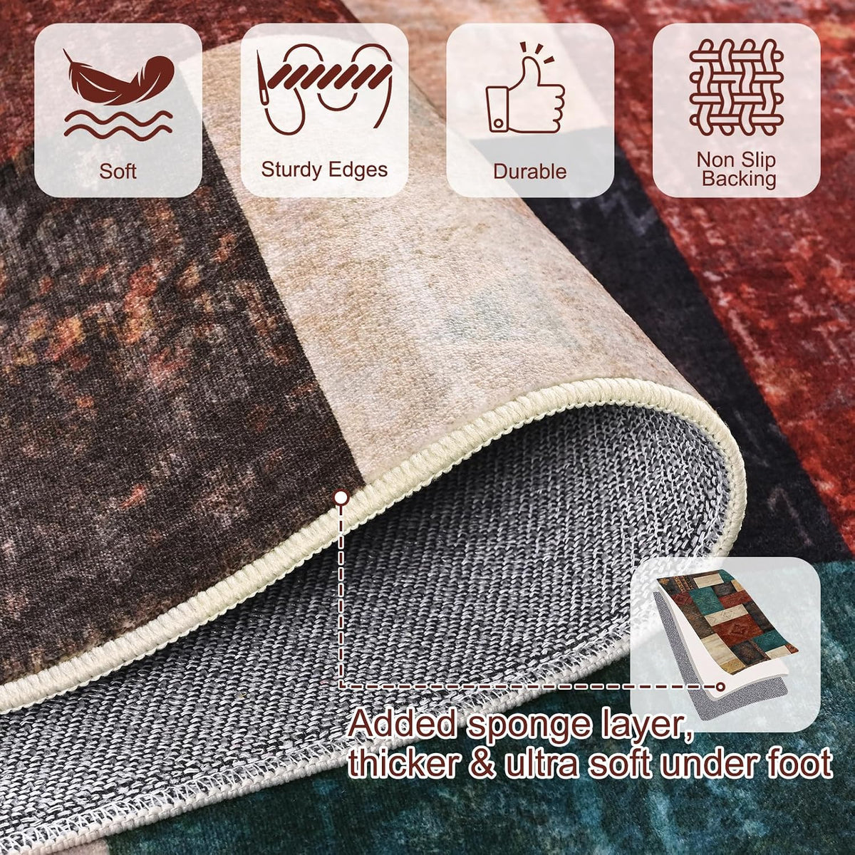 Yinhua Living Room Rug 5x7 Geometric Area Rugs Washable Non Slip, Colofrul
