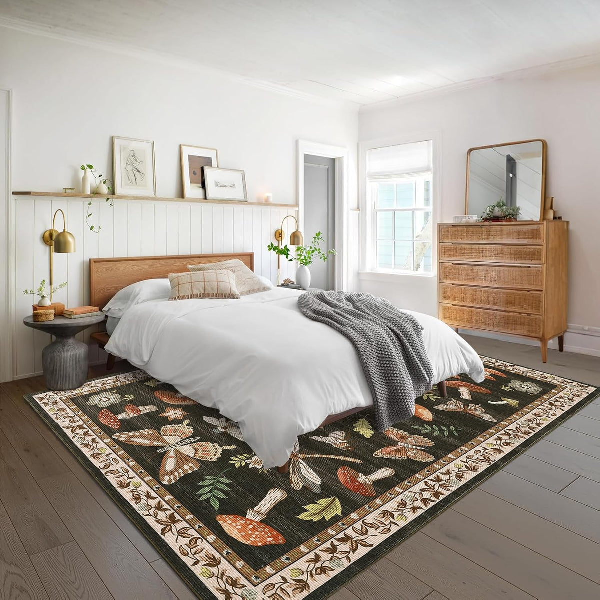 ROYHOME Mushroom Insect Washable Rug 5x7 for Bedroom Living Room Brown