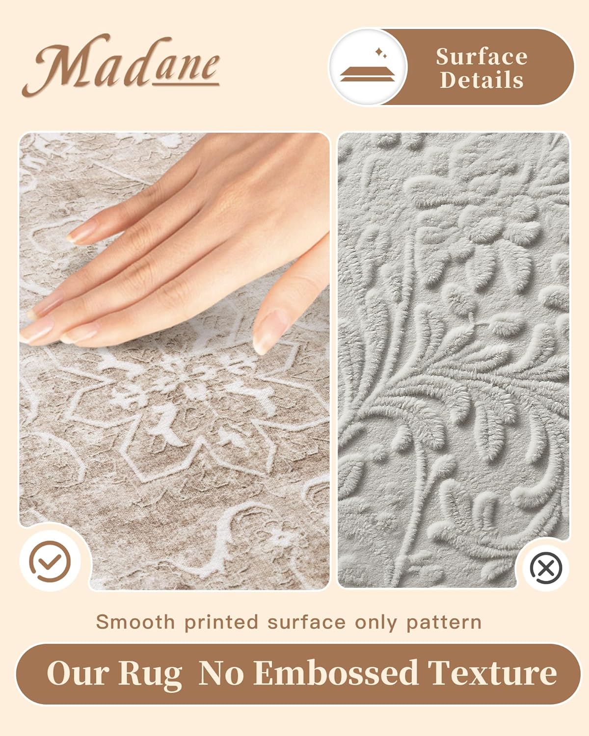 Madane 8x10 Area Rugs for Living Room, Washable Neutral Rug Brown/Sand