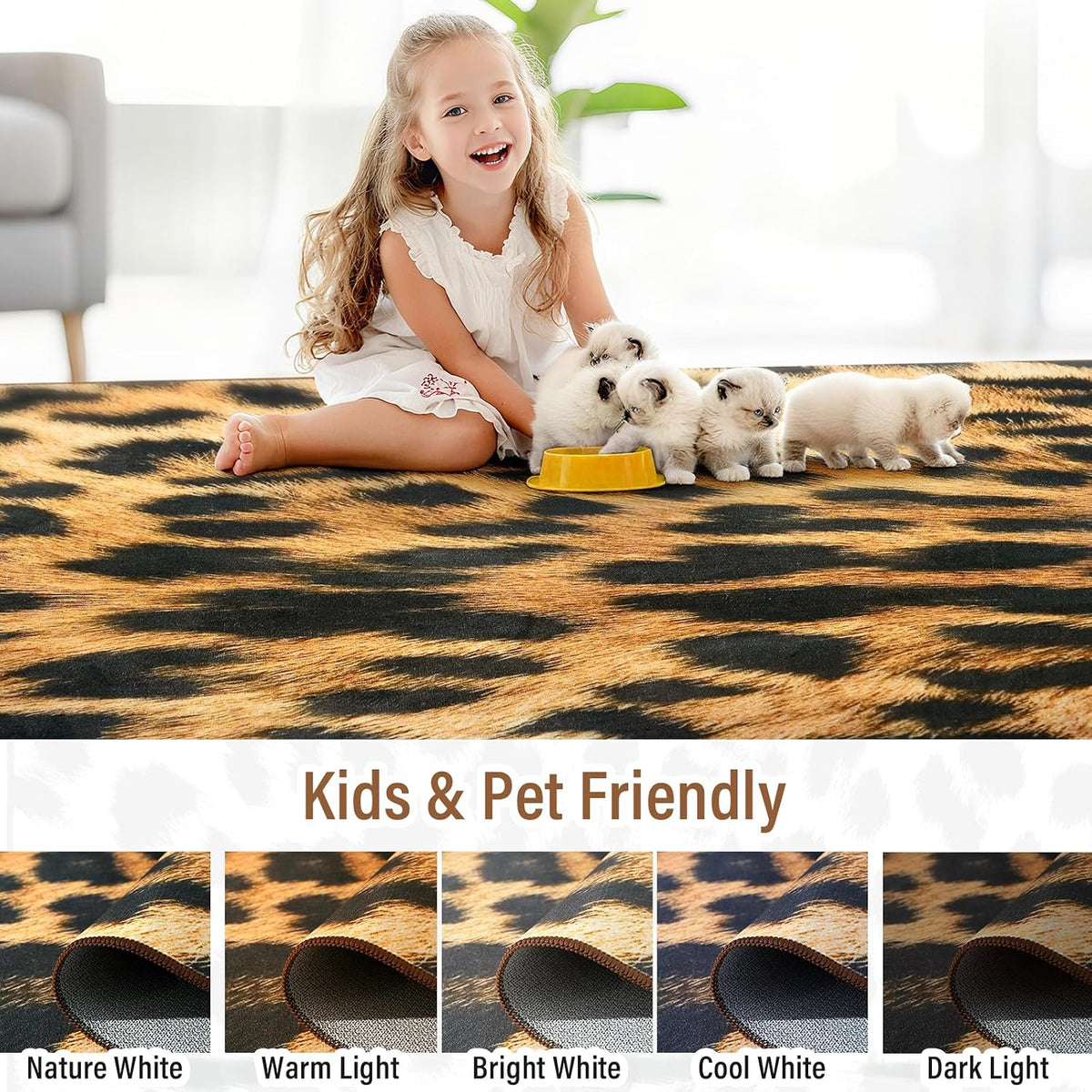 AROGAN Premium Leopard Rug for Bedroom 4×6 Feet, Machine Washable Cheetah Rug Animal Print Hide Area Rug, Large Non-Slip Faux Fur Leopard Skin Rugs Carpet for Office Living Room Dinner Room Home Decor