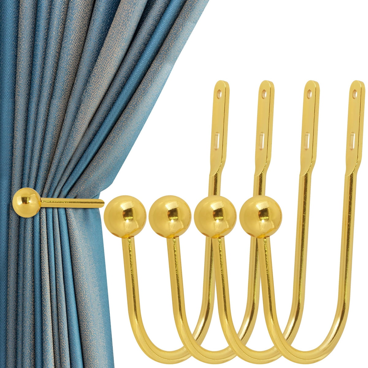 Curtain Holdback, 2 Pcs Wall Mounted Drapery Tiebacks with Screws, Heavy Duty Metal Decorative Window Drapery Holder Curtain Hook, Brass