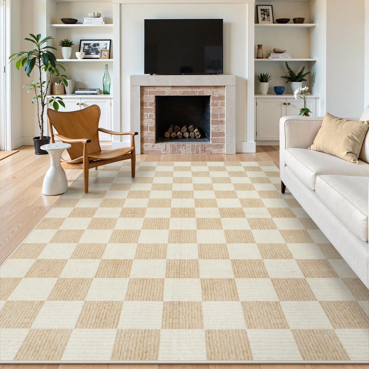 LIVEBOX 8x10 Area Rugs for Living Room, Checkered Non-Slip Washable Rugs, Farmhouse Neutral Classic Geometric Large Boys Area Rug for Bedroom, Carpet for Living Dining Room Office(Sage Green,8'x10')