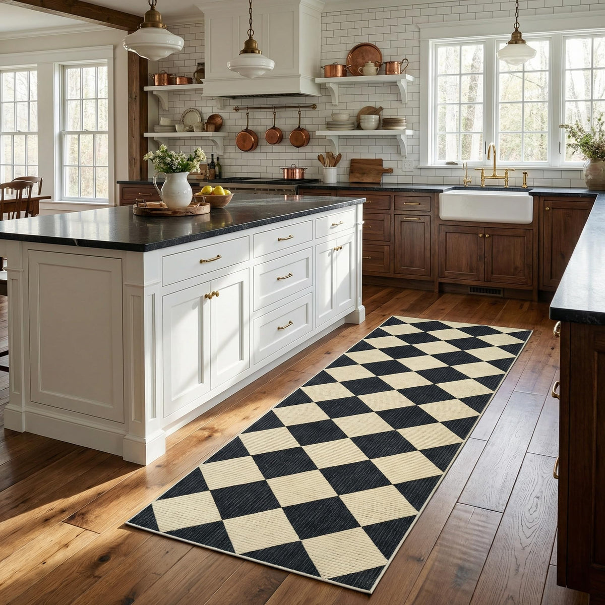 GarveeHome 5x7 Checkered Area Rug Black and Brown Washable Living Room Rug