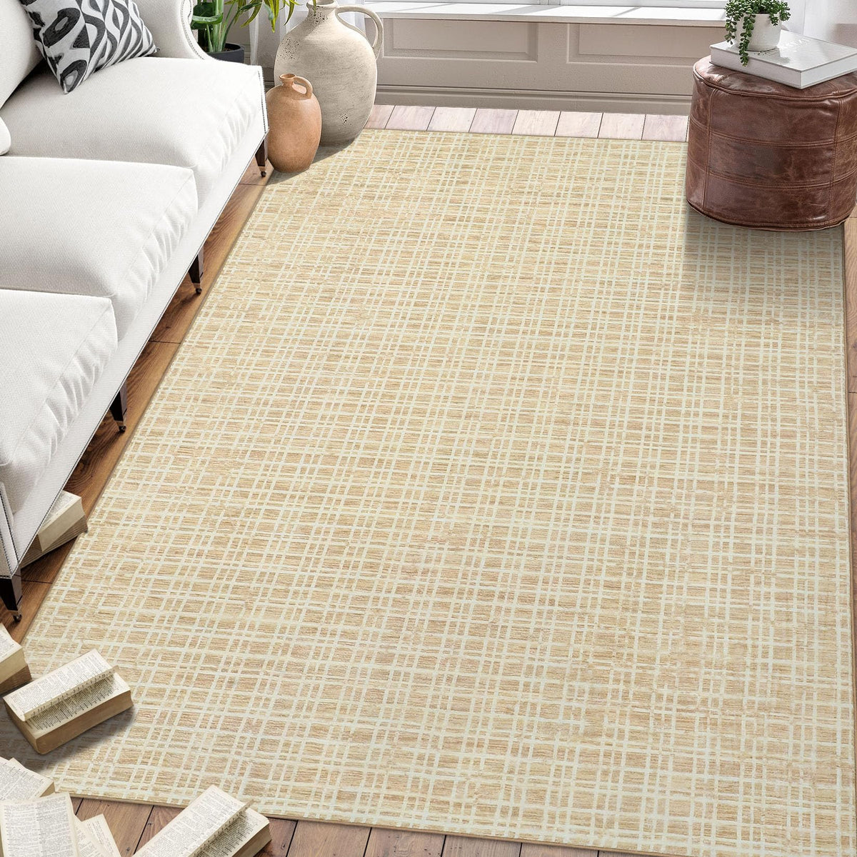 Large Living Room Rugs 8x10 Area Rugs Machine Washable Modern Geometric Neutral Rug Non Slip Low Pile Farmhouse Stain Resistant Carpet for Bedroom Nursery Classroom Dorm 8'x10' Multi
