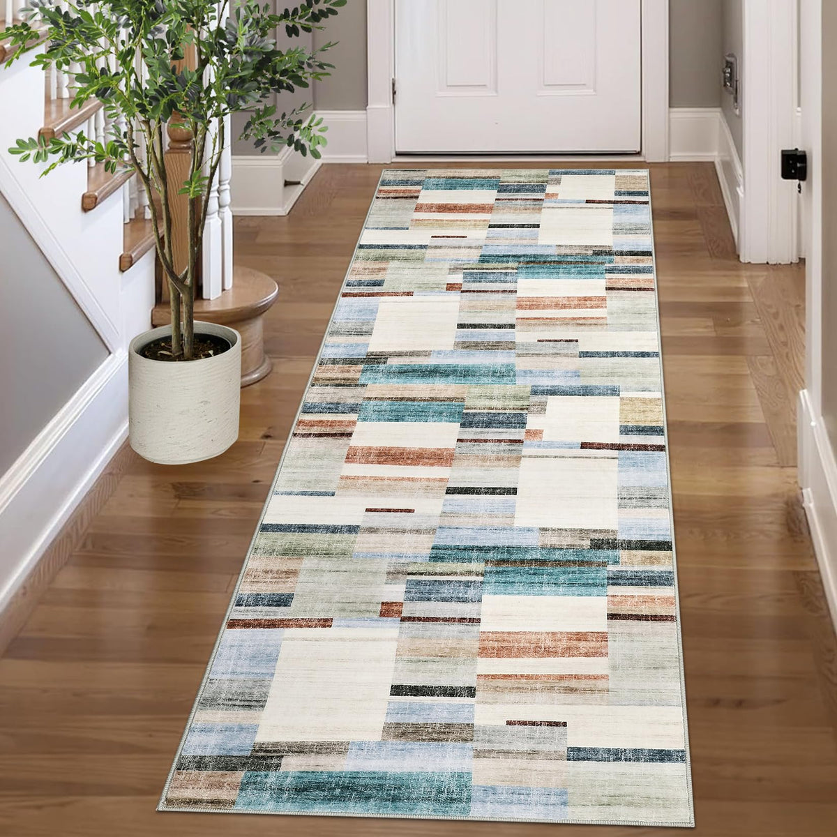 Large Living Room Rugs 8x10 Area Rugs Machine Washable Modern Geometric Neutral Rug Non Slip Low Pile Farmhouse Stain Resistant Carpet for Bedroom Nursery Classroom Dorm 8'x10' Multi