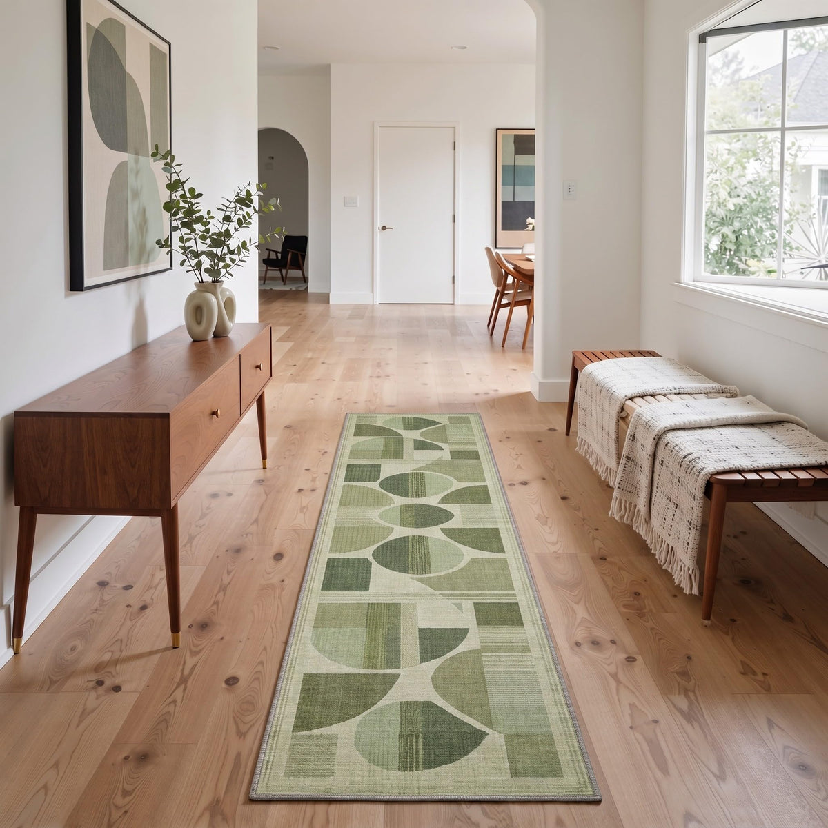 BEIMO 5x7 Washable Area Rugs, Green Mid Century Modern Rug for Bedroom