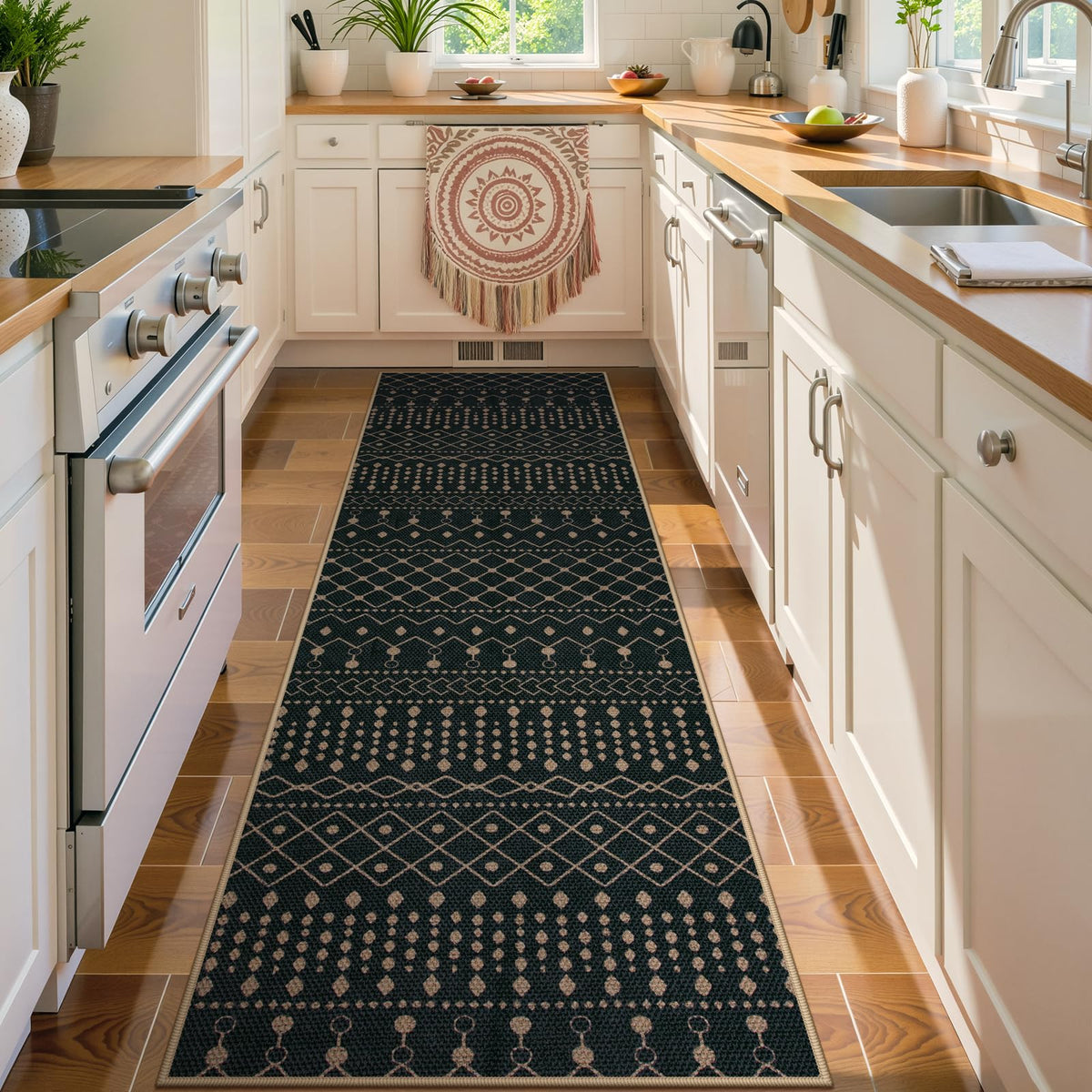 Lahome Modern Rainbow Easy Jute Carpet, Washable 5x7 Area Rugs for Living Room Patio Black Farmhouse Indoor Outdoor Rugs, Contemporary Natural Non Slip Floor Carpet for Office RV Backyard