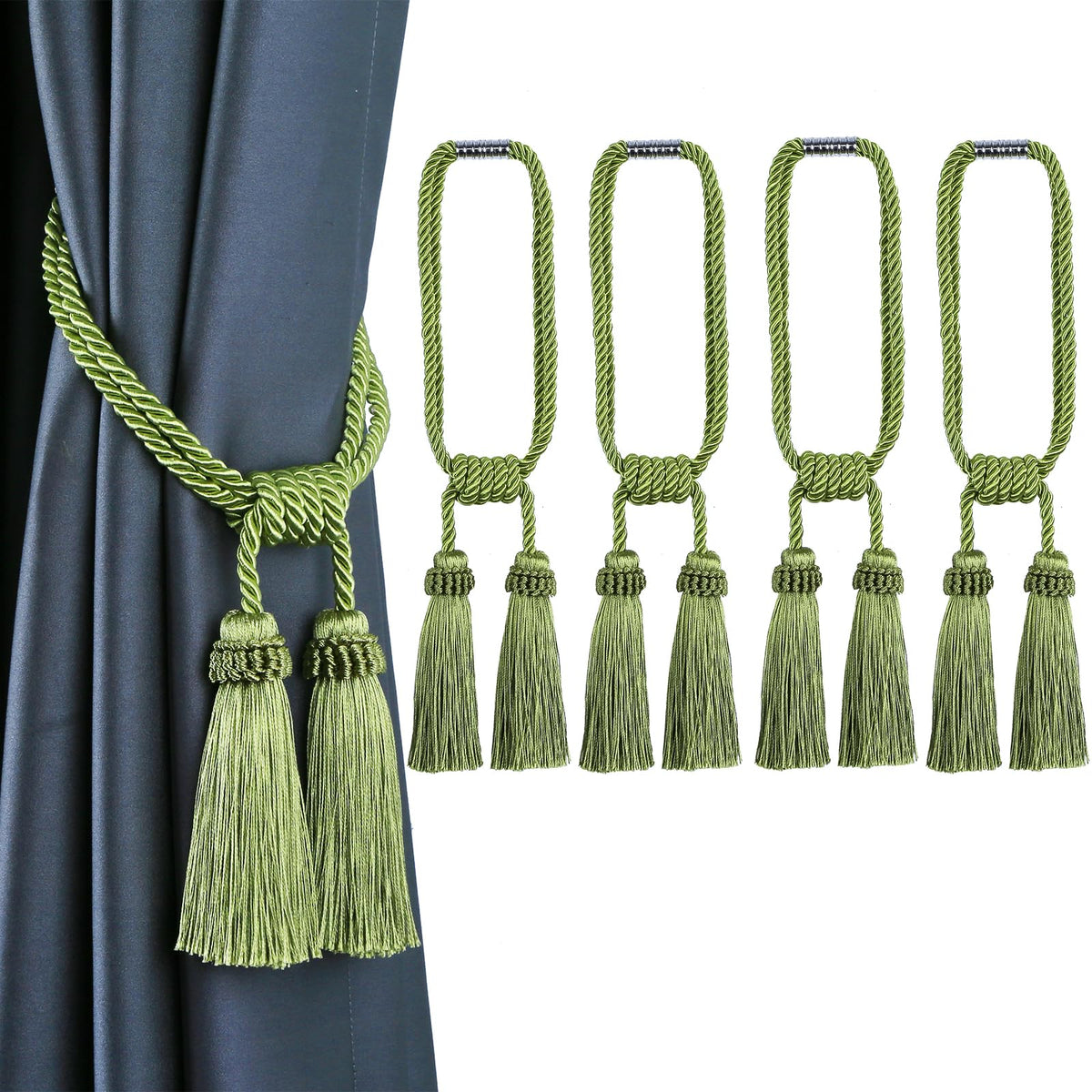 Magnetic Curtain Tiebacks Handmade Tassel Drapery Holdback,2P