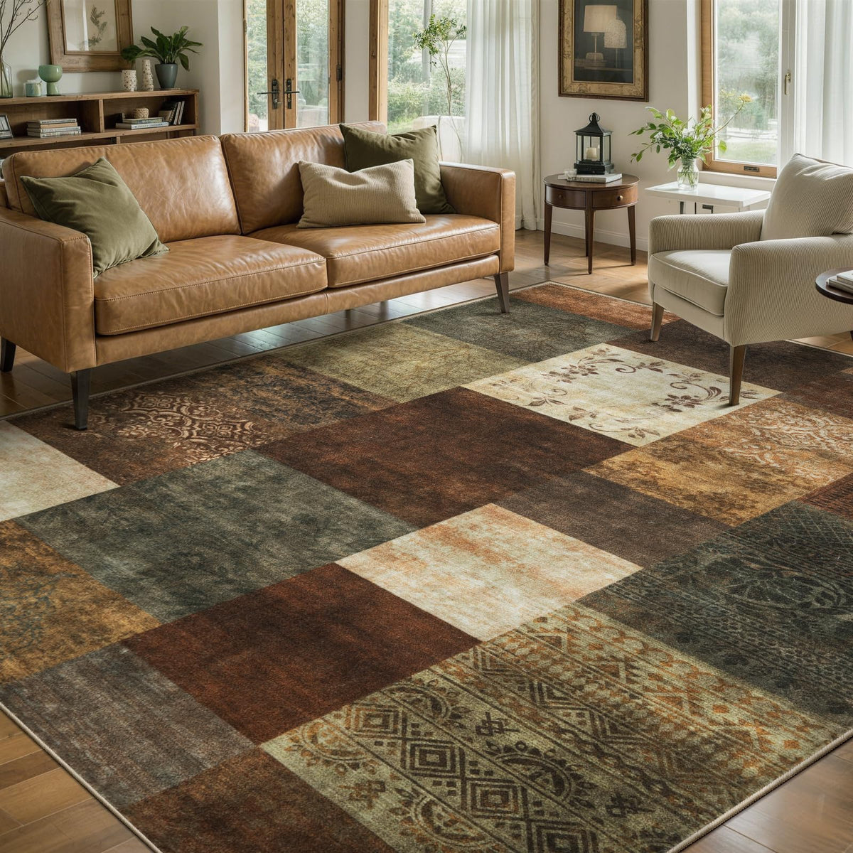Ciicool 6x9 Area Rug Living Room Rug, Soft Geometric Washable Carpet Brown