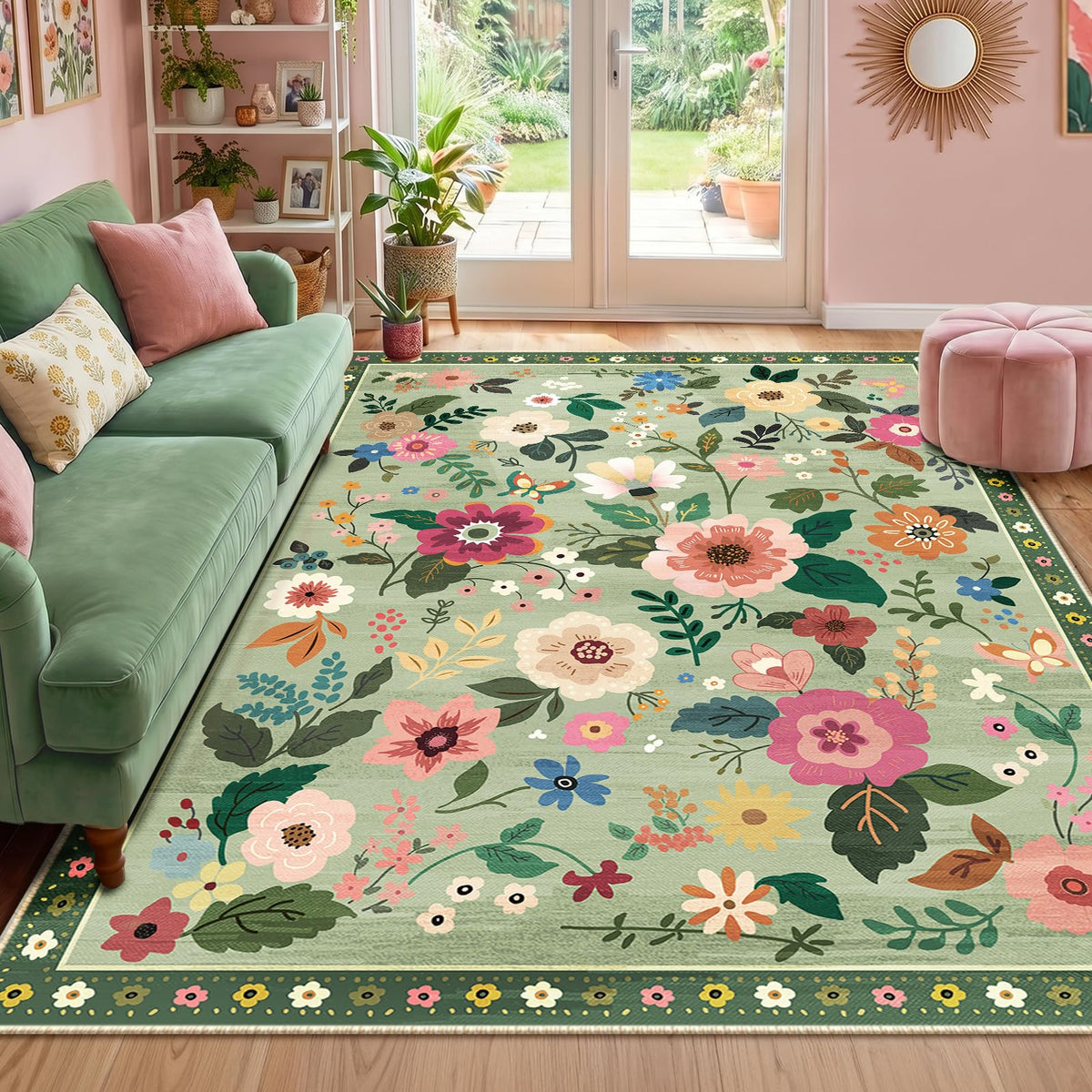 RELEANY Floral Washable 5x7 Area Rugs Black