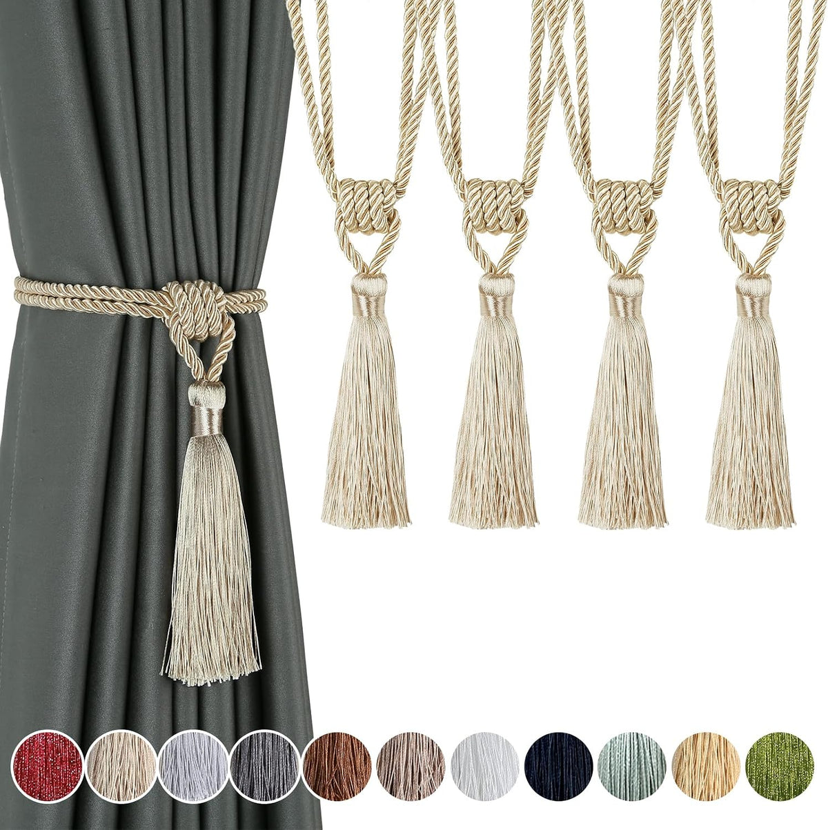 4 Pack Curtain Tiebacks Handmade Tassel Rope Curtain Holdbacks