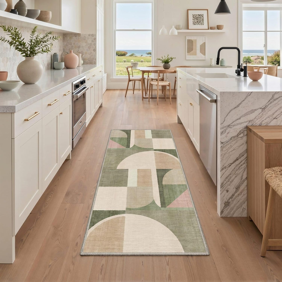 BEIMO 5x7 Washable Area Rugs, Green Mid Century Modern Rug for Bedroom