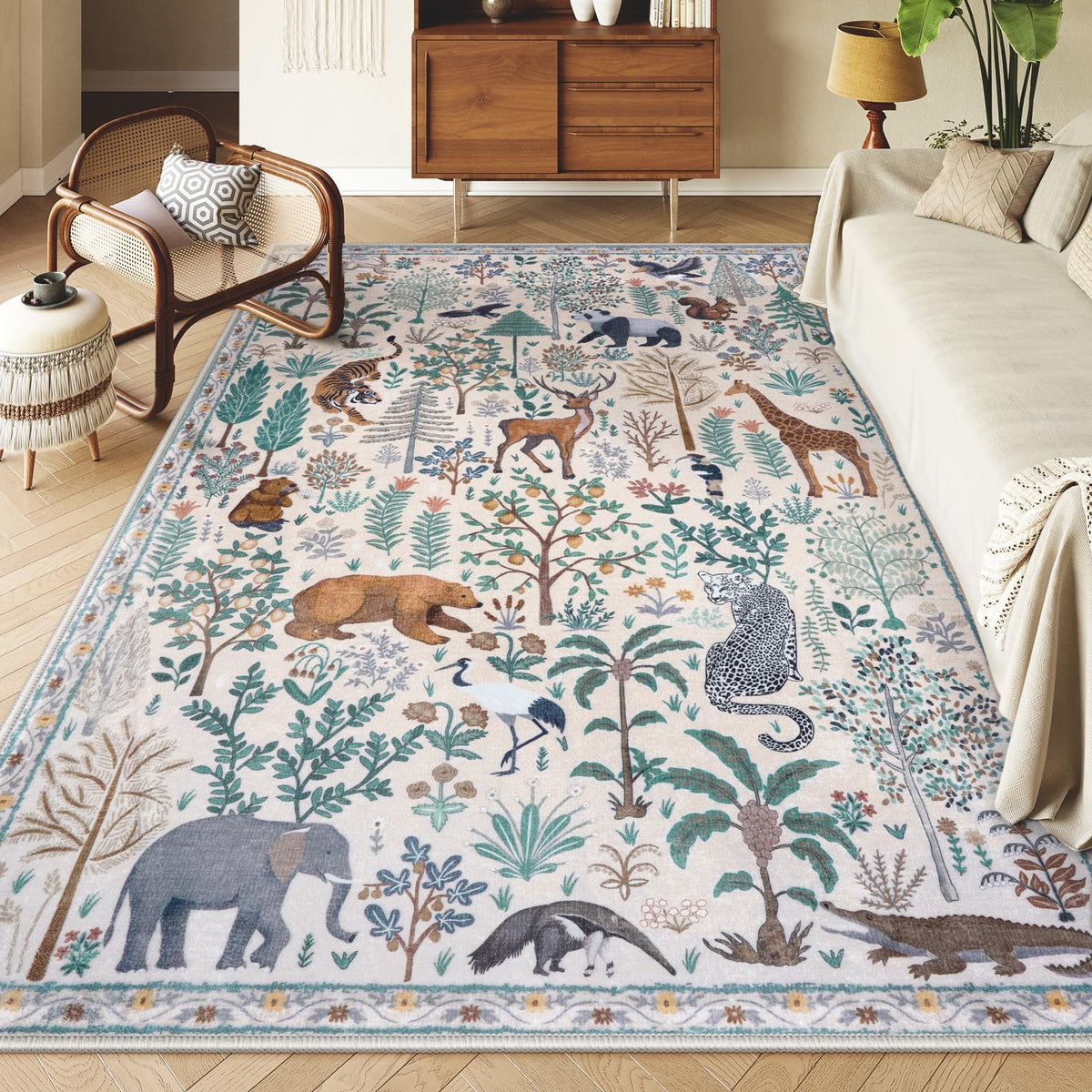 OJIA Jungle Print 5x7 Area Rugs for Living Room Green Soft Washable Rugs