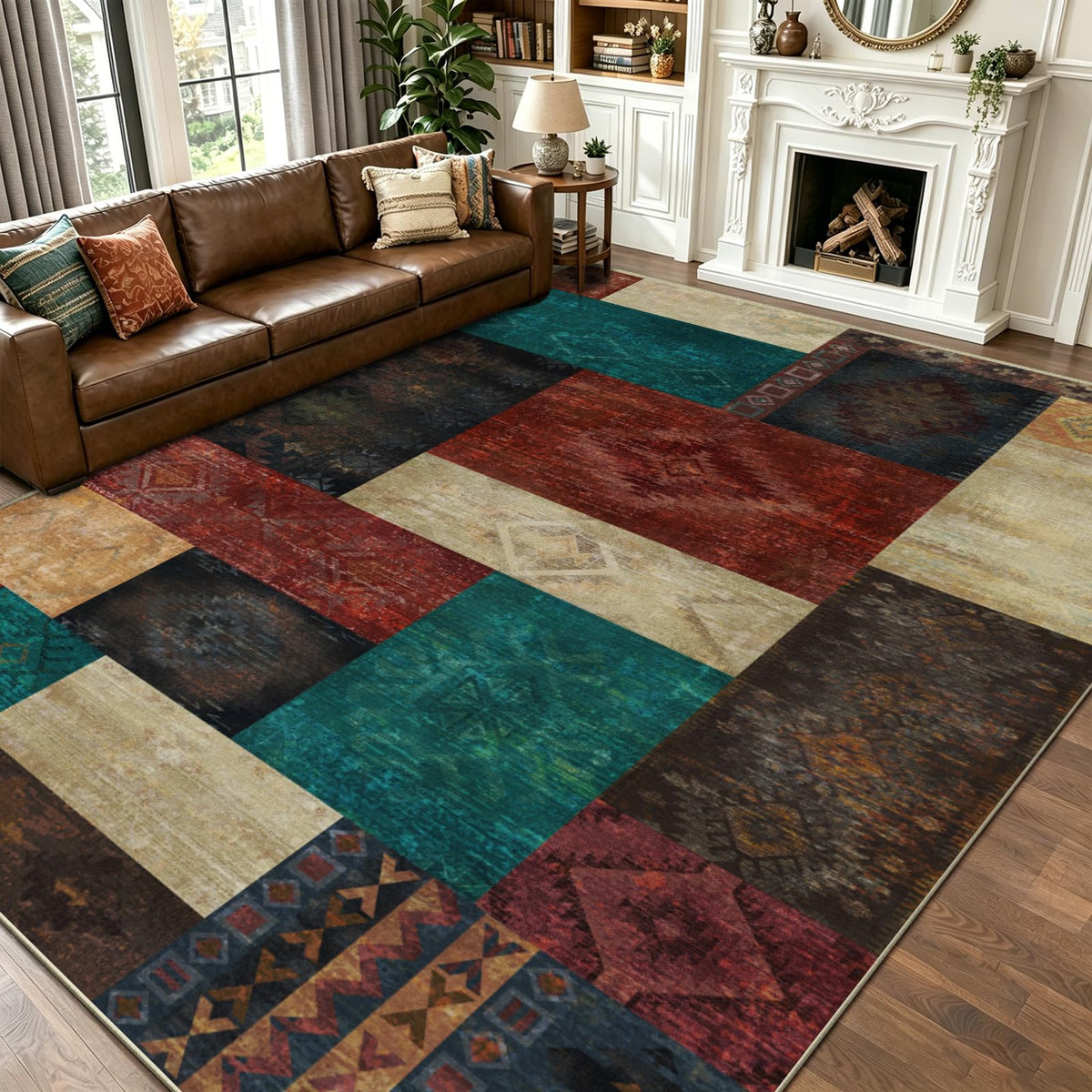Yinhua Living Room Rug 5x7 Geometric Area Rugs Washable Non Slip, Colofrul