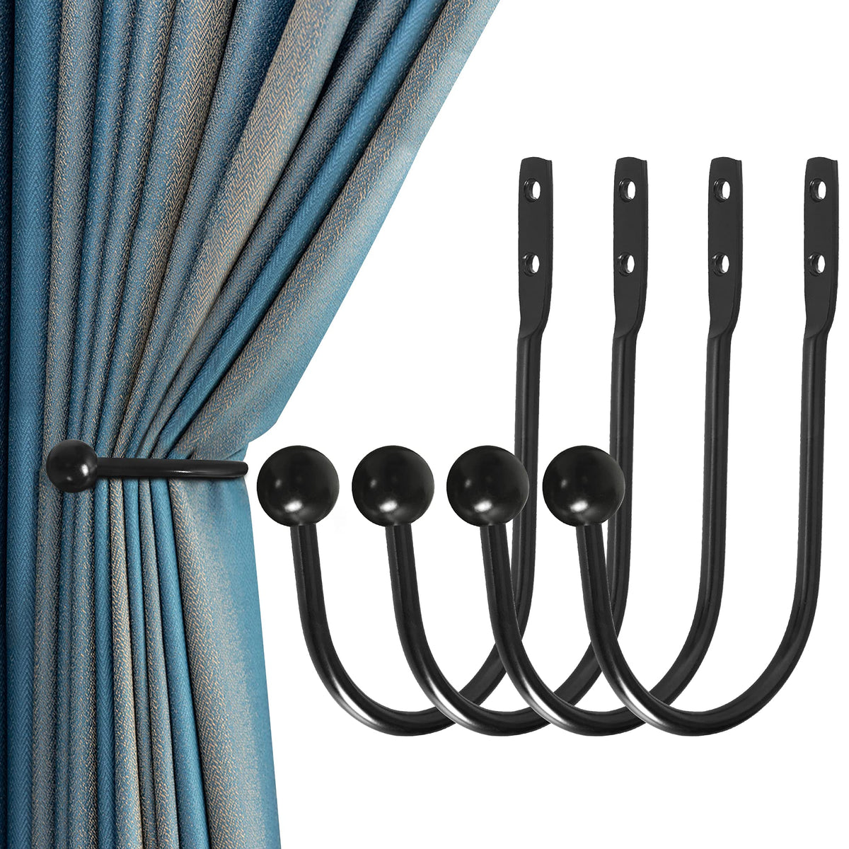 Curtain Holdback, 2 Pcs Wall Mounted Drapery Tiebacks with Screws, Heavy Duty Metal Decorative Window Drapery Holder Curtain Hook, Brass
