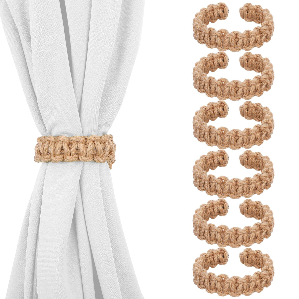 6 Pack Boho Braided Curtain Tiebacks, Curtain Holdbacks Tie Backs