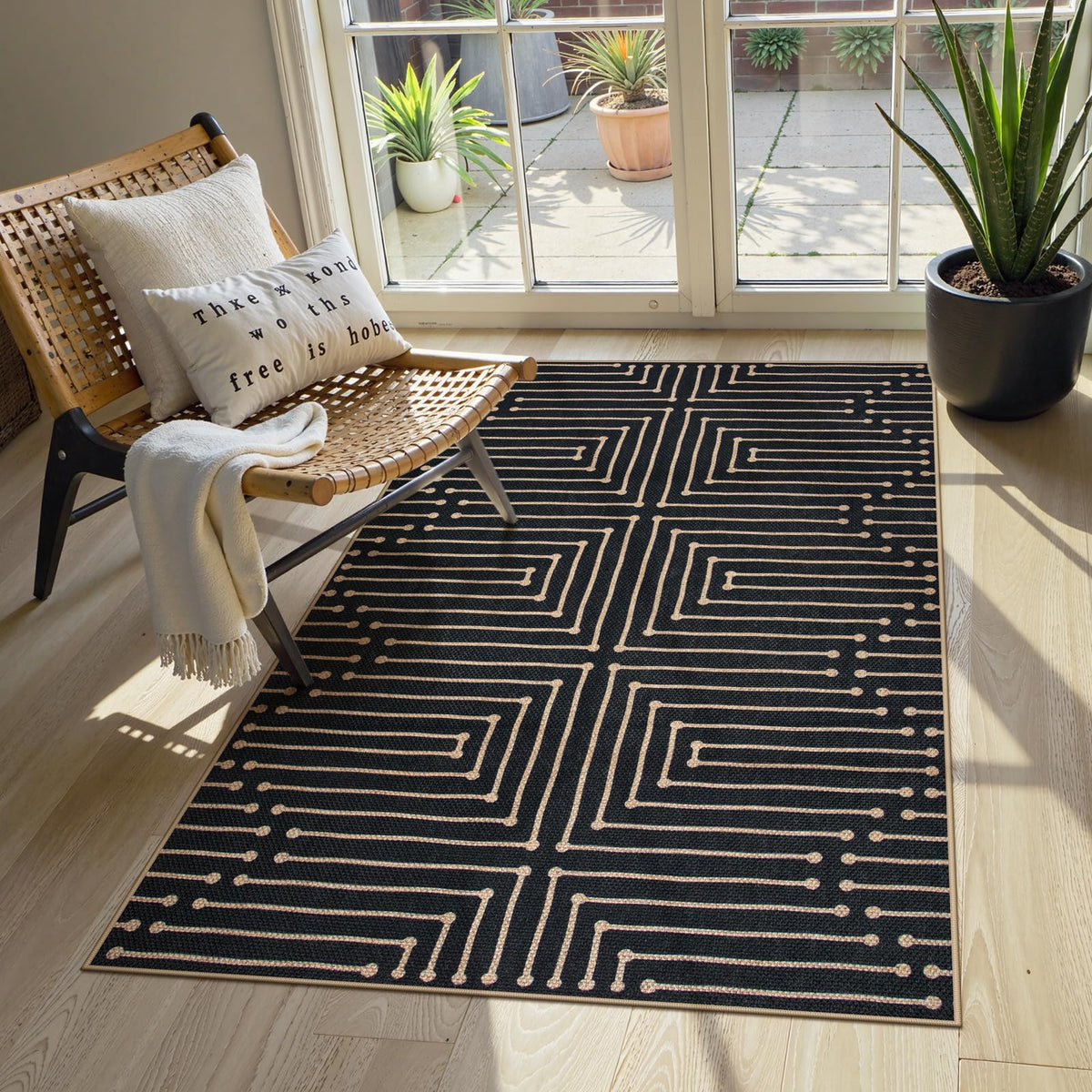 Lahome Modern Rainbow Easy Jute Carpet, Washable 5x7 Area Rugs for Living Room Patio Black Farmhouse Indoor Outdoor Rugs, Contemporary Natural Non Slip Floor Carpet for Office RV Backyard
