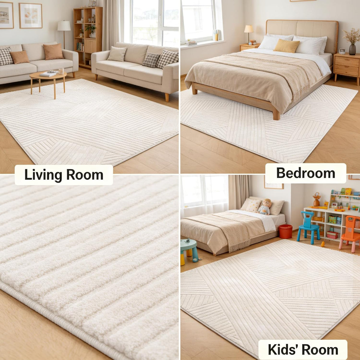 Beige Geometric 5x7 Solid Area Rug, Washable for Living Room Bedroom