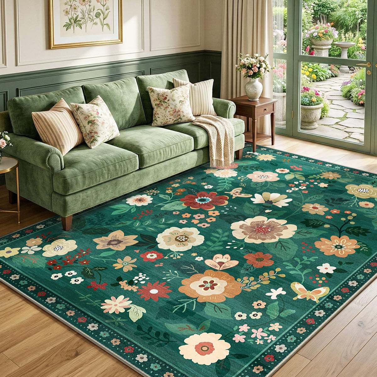RELEANY Floral Washable 5x7 Area Rugs Black