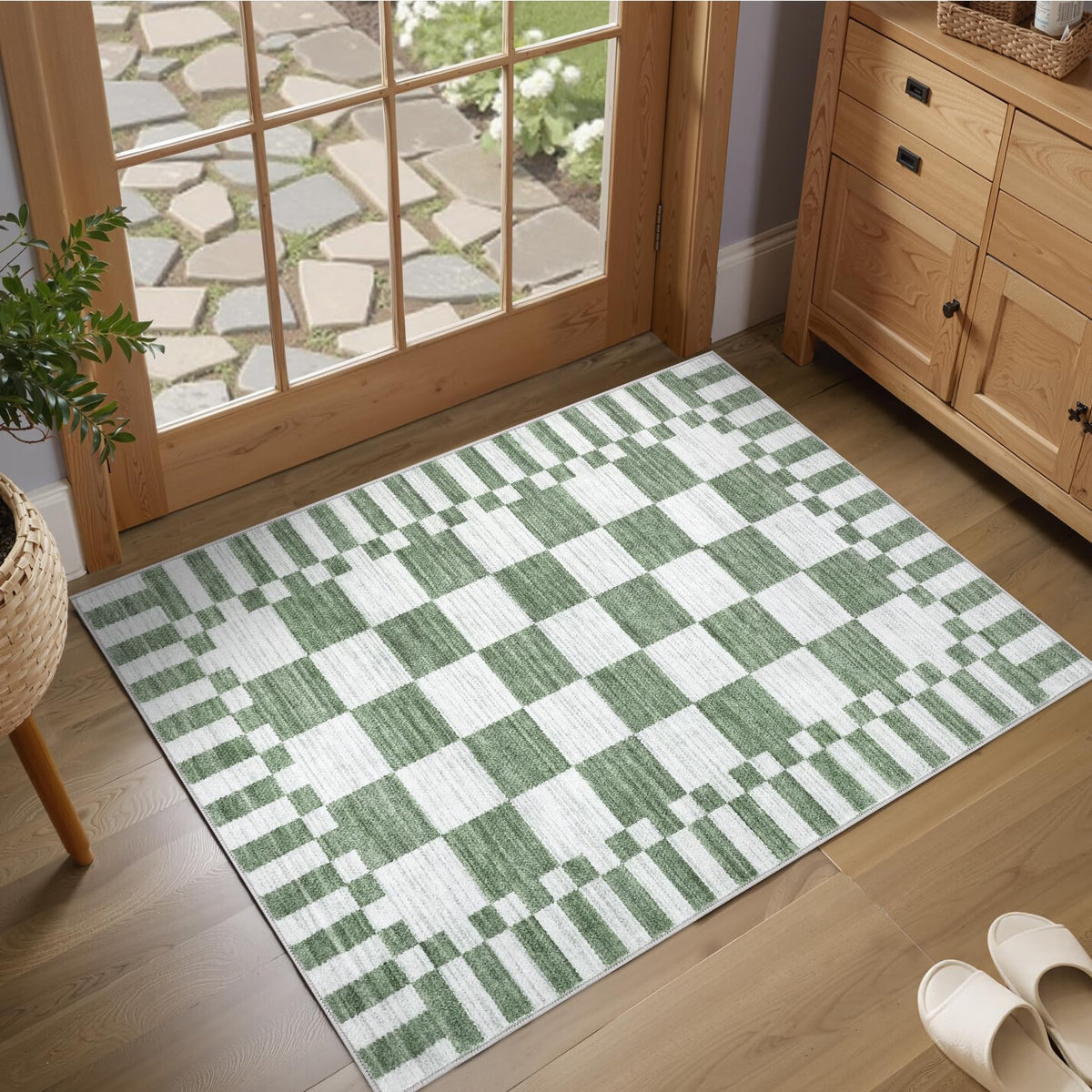 GarveeHome Brown Checkered Rug 5x7 Area Rugs Washable Living Room 5x7 Rug