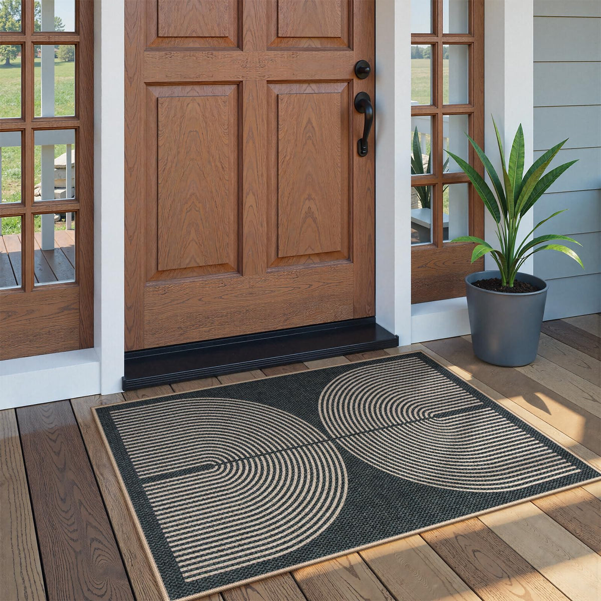 Lahome Modern Rainbow Easy Jute Carpet, Washable 5x7 Area Rugs for Living Room Patio Black Farmhouse Indoor Outdoor Rugs, Contemporary Natural Non Slip Floor Carpet for Office RV Backyard
