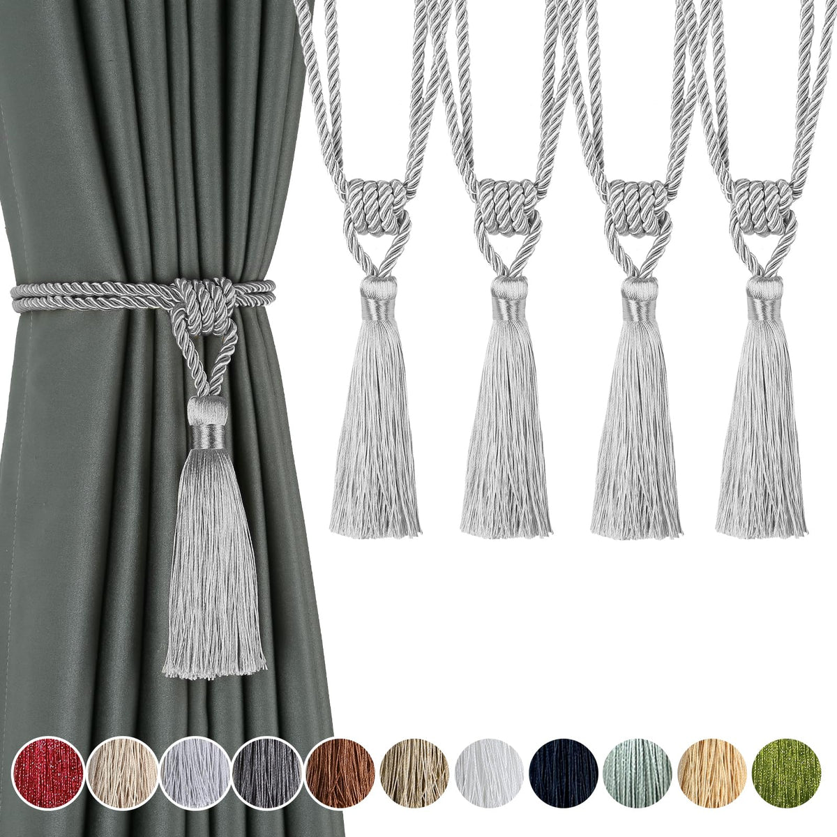 4 Pack Curtain Tiebacks Handmade Tassel Rope Curtain Holdbacks
