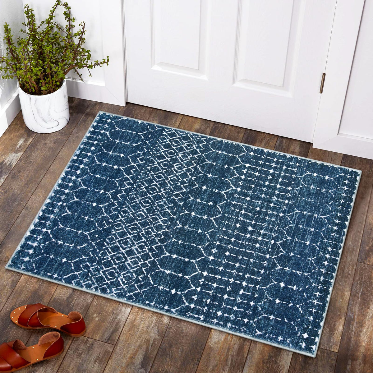 Lahome Moroccan Black Area Rug for Living Room 3x5 Non-Slip Washable Stain Resistant Large Kitchen Rugs Throw Low-Profile Soft Bedroom Carpet Geometric Print Rug for Entryway Dining Room Hana