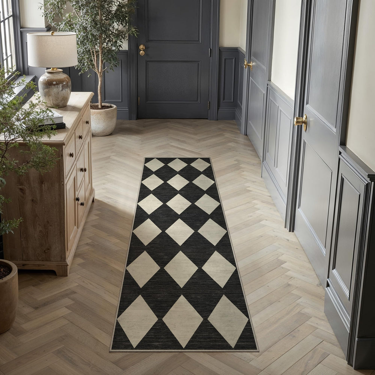 PureCozy 8x10 Washable Area Rug Living Room Beige Non Slip Checkered Carpet