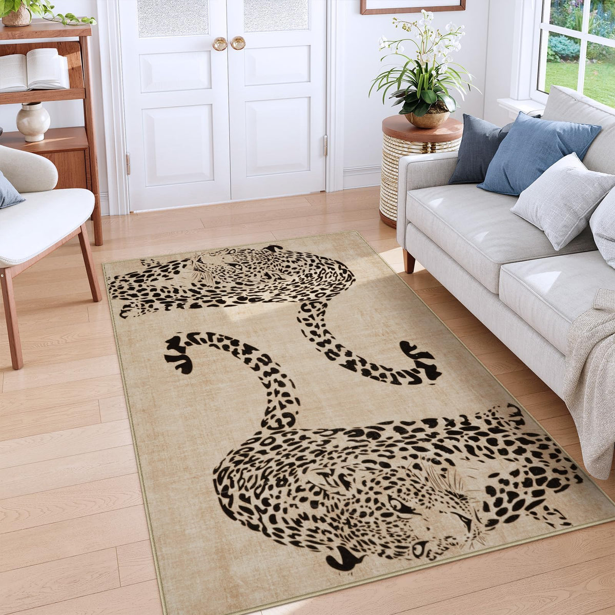 OJIA Leopard Print 5x7 Area Rugs for Living Room, Soft Carpet Washable Rugs