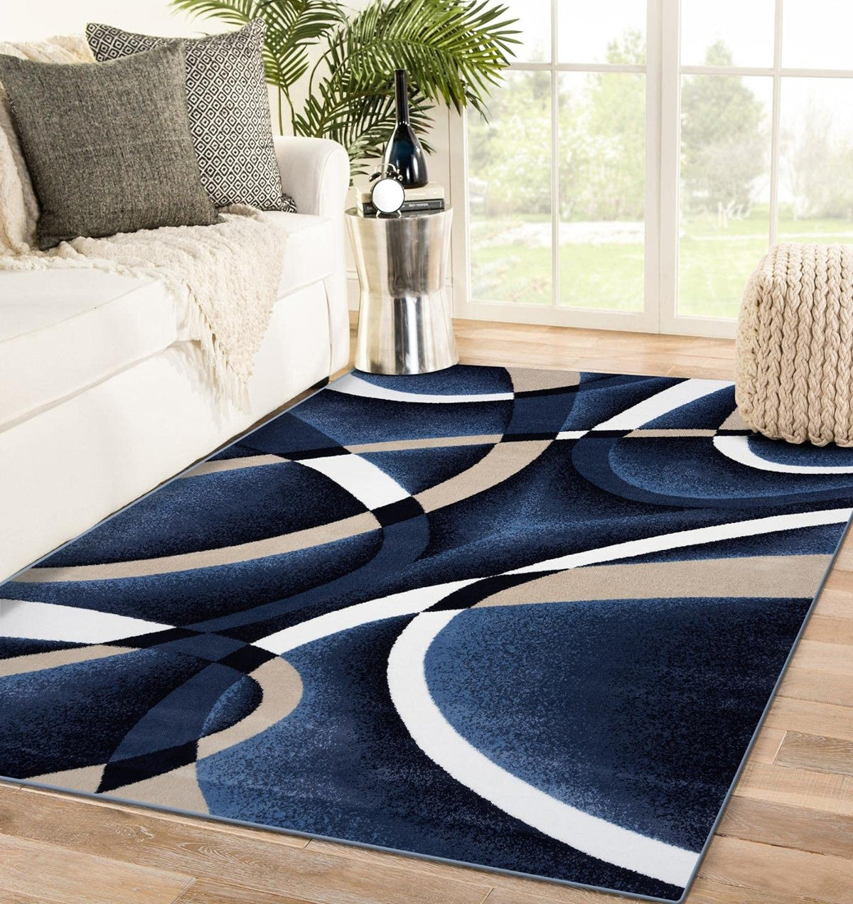 Luxe Weavers Geometric Abstract Area Rug Navy 5x7