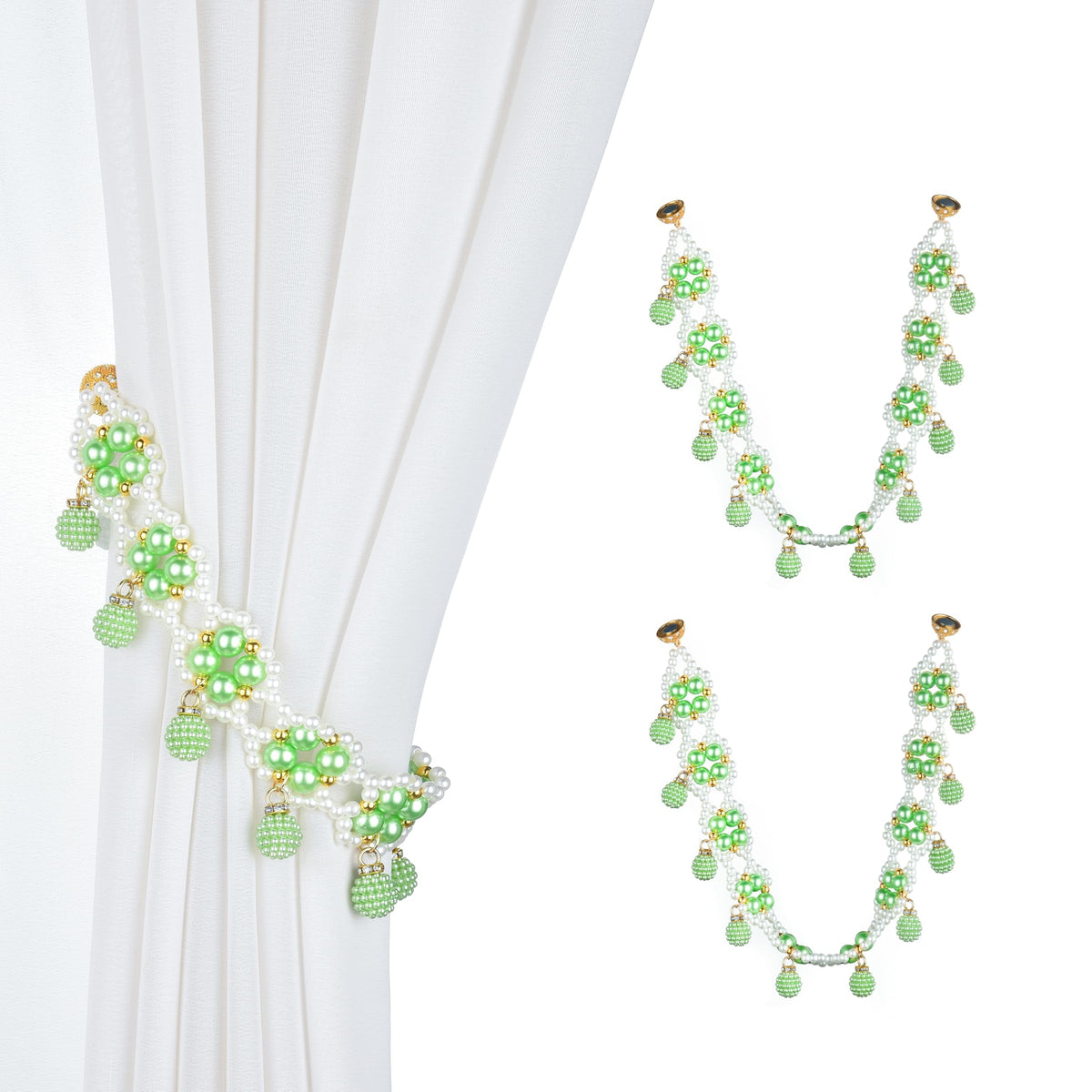 SUQ I OME Magnetic Pearl Beaded Curtain Tieback, White, 1 Pair