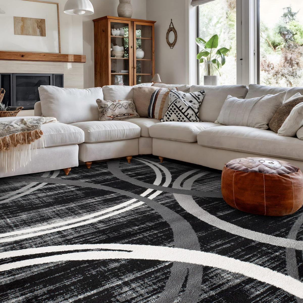 Rugshop Wavy Circles Fade-Resistant Living Room Area Rug Gray 5'3" x 7'3"