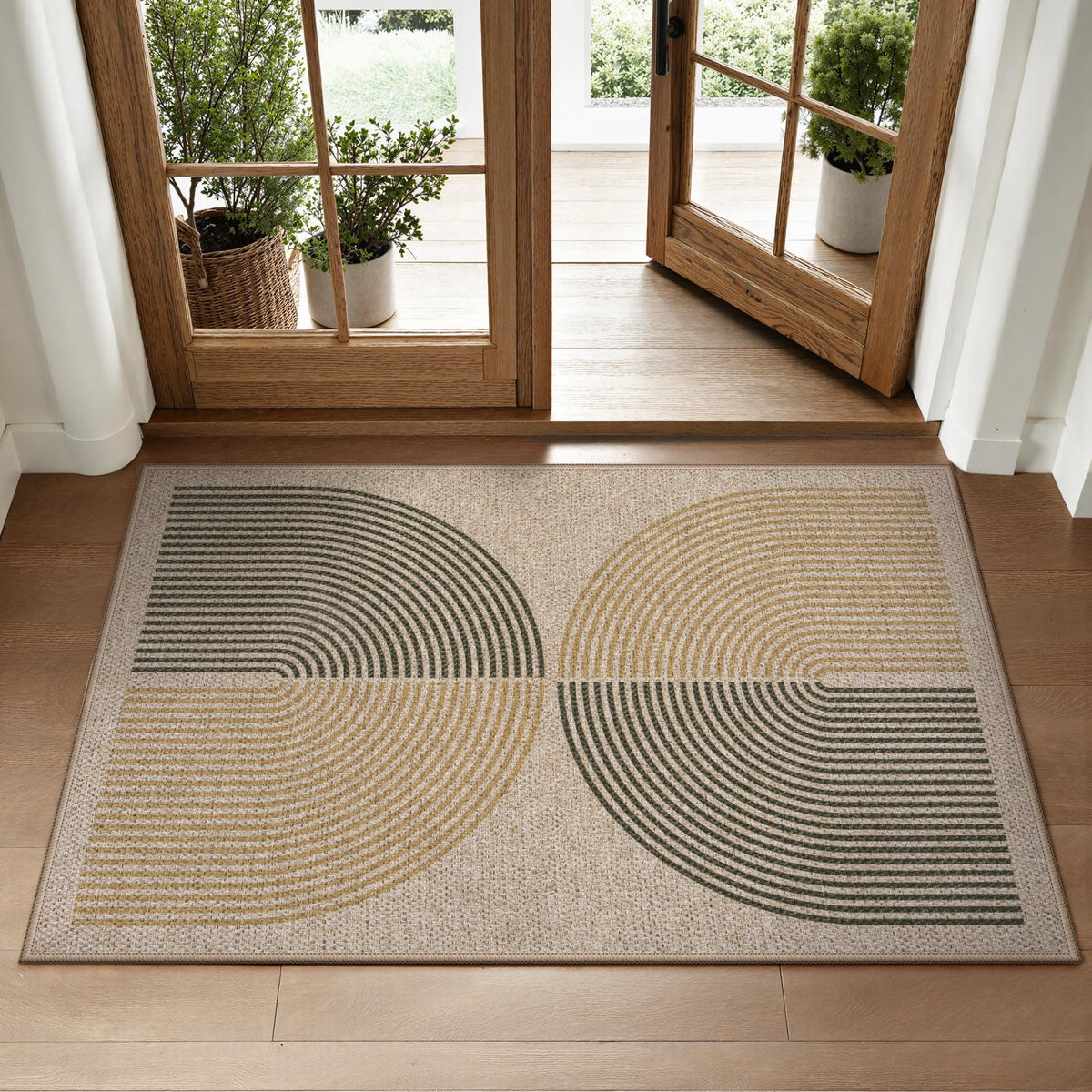 Lahome Modern Rainbow Easy Jute Carpet, Washable 5x7 Area Rugs for Living Room Patio Black Farmhouse Indoor Outdoor Rugs, Contemporary Natural Non Slip Floor Carpet for Office RV Backyard
