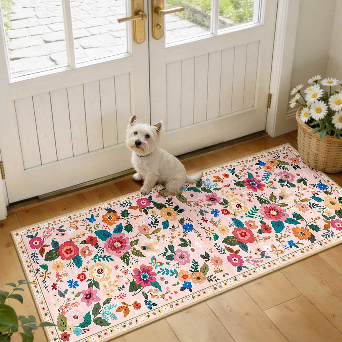 RELEANY Floral Washable 5x7 Area Rugs Black