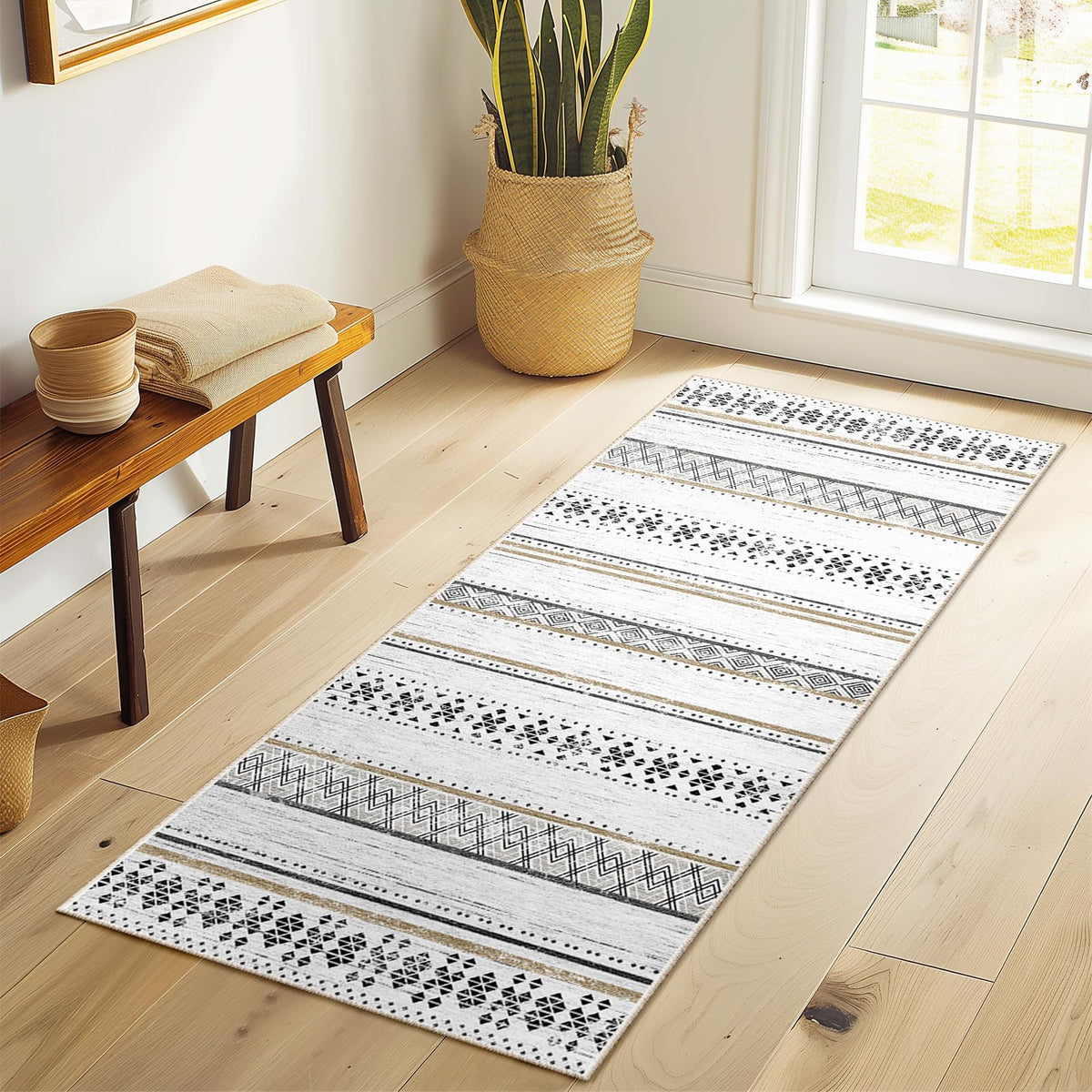 8x10 Washable Area Rugs for Living Room Boho Bedroom Rug Black/Brown