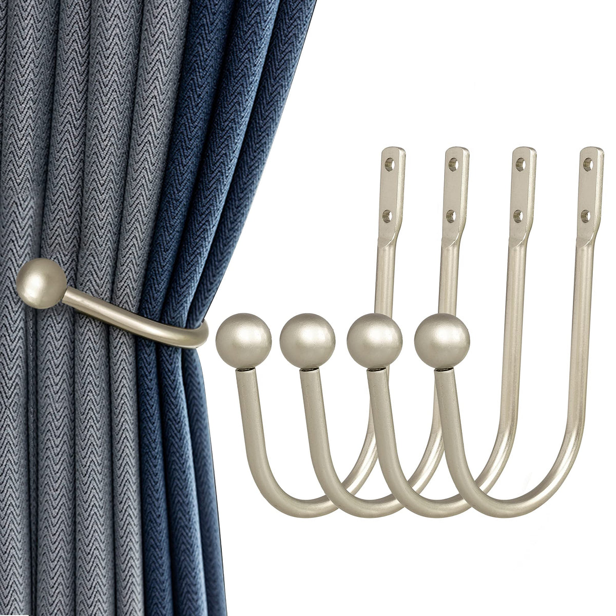 Curtain Holdback, 2 Pcs Wall Mounted Drapery Tiebacks with Screws, Heavy Duty Metal Decorative Window Drapery Holder Curtain Hook, Brass