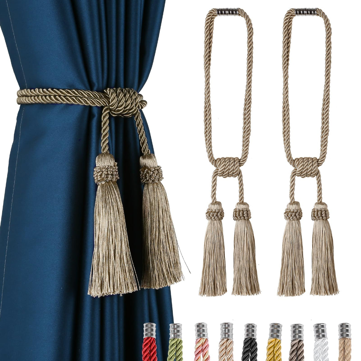 Magnetic Curtain Tiebacks Handmade Tassel Drapery Holdback,2P