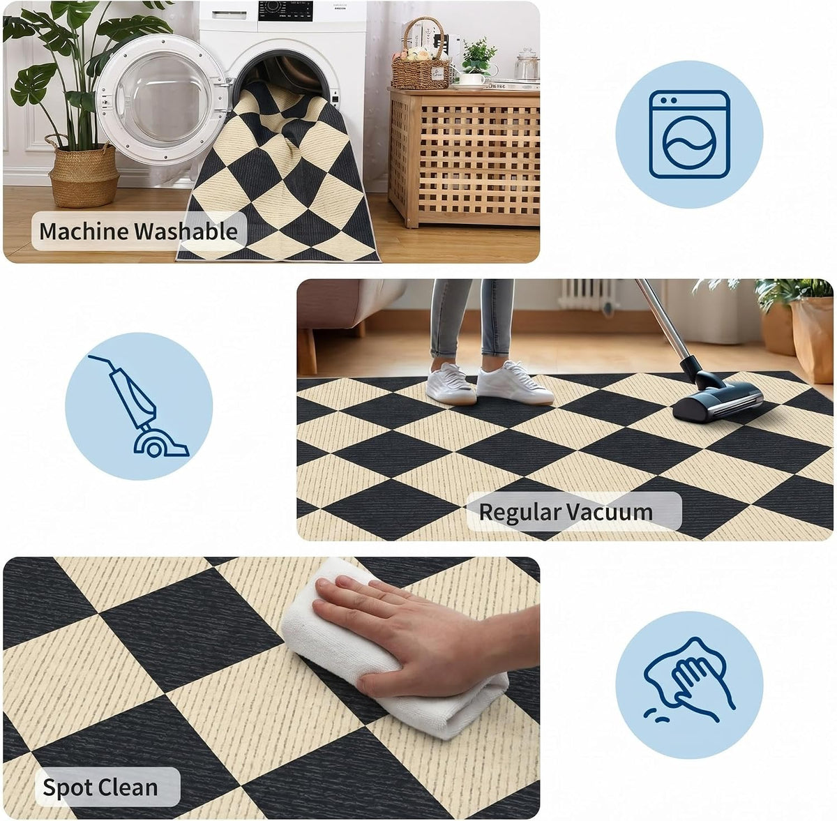 GarveeHome 5x7 Checkered Area Rug Black and Brown Washable Living Room Rug